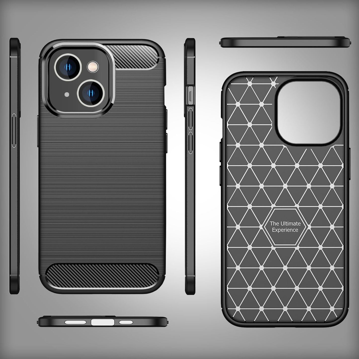 NALIA Silikonhülle für iPhone 14 Plus – Rutschfest & Matt – VORTEX (Gebürstete Optik & Carbon Design) – Marke aus Berlin