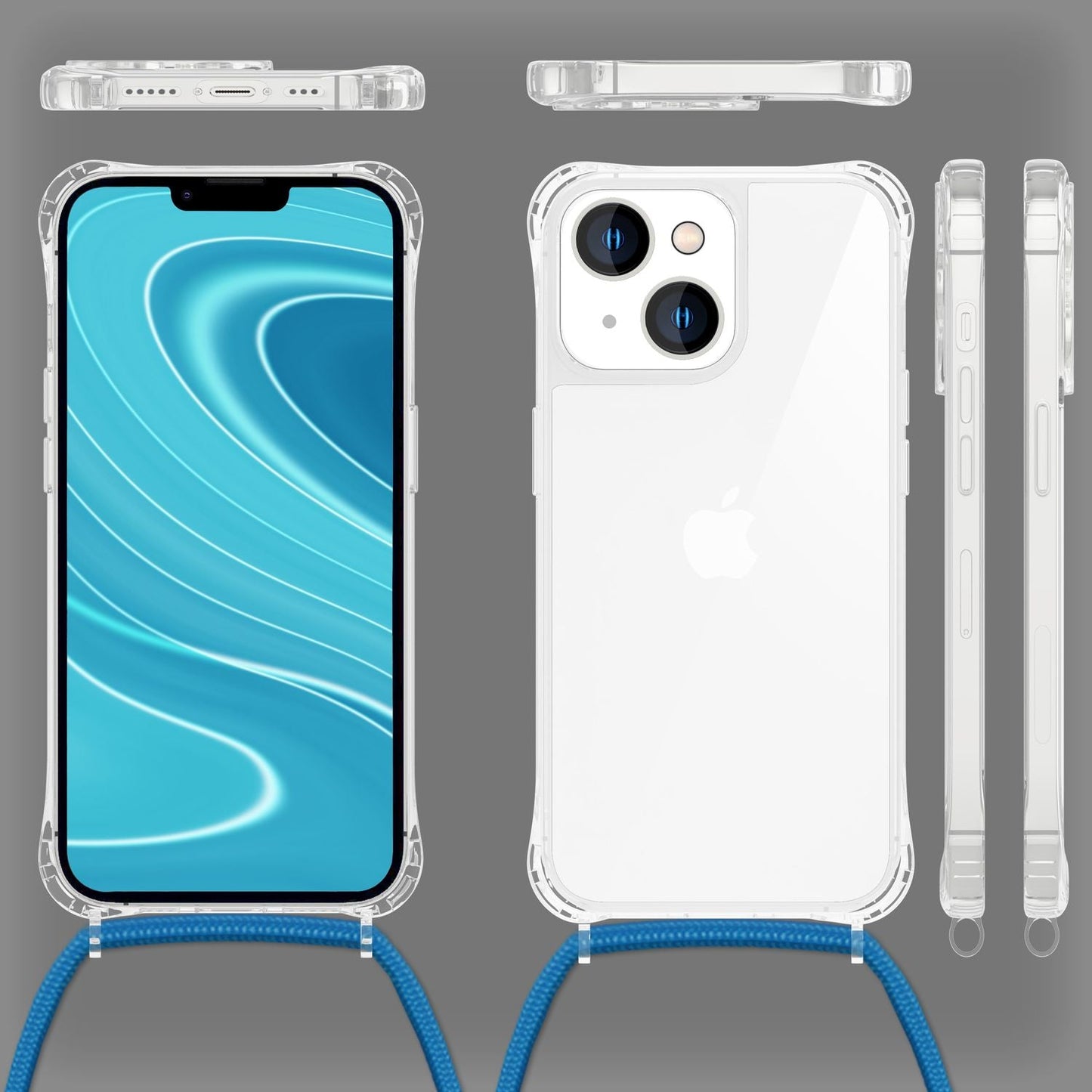 NALIA Handykette für iPhone 14 Plus – Transparentes Hybrid-Case & Band – HANGIT PRO (Anti-Gelb Rückseite & Verstellbar) – Marke aus Berlin