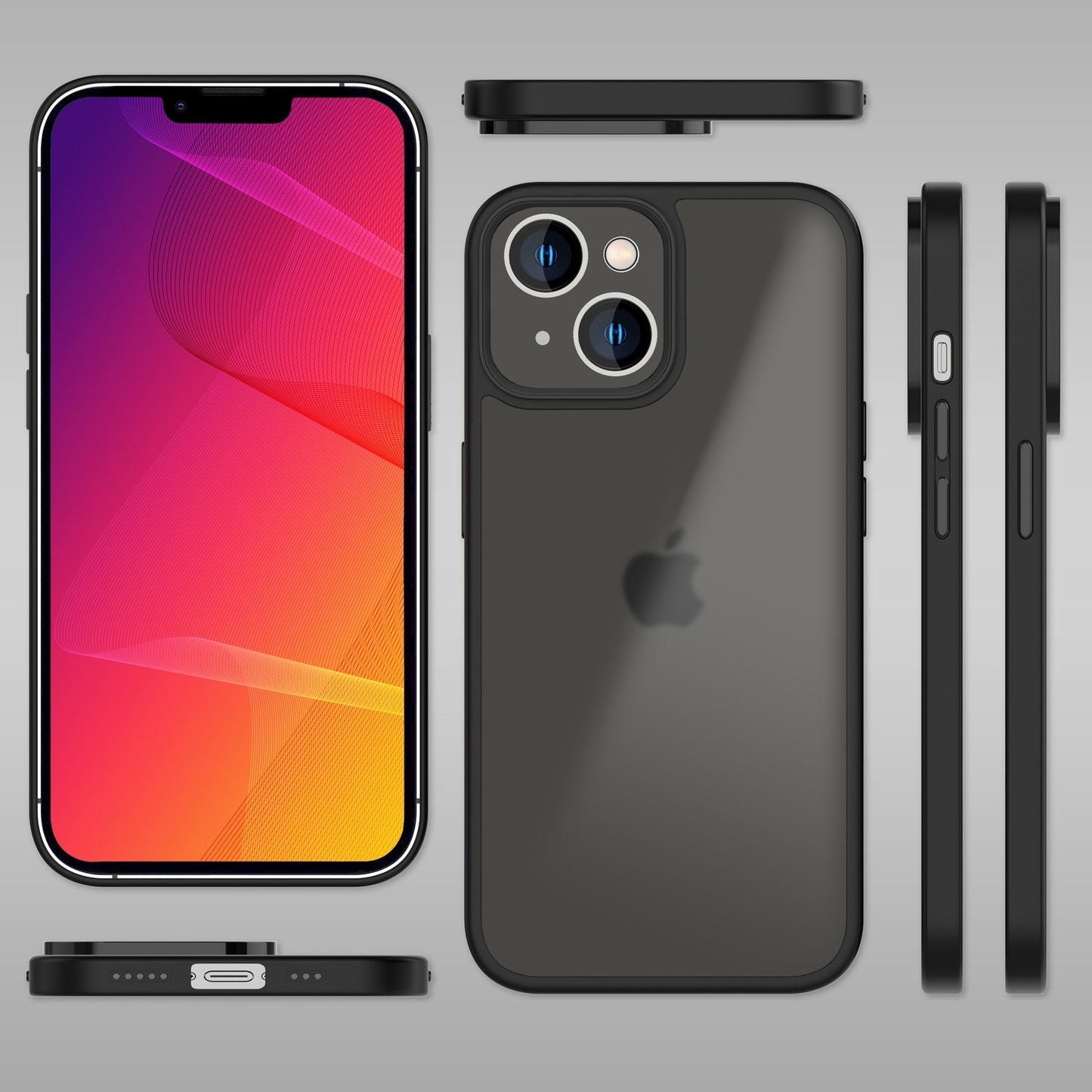 NALIA Matte Hülle für iPhone 14 Plus – Kein Vergilben & Anti-Fingerabdruck – SUMMIT (Semi-Transparent & Schwarzer Rahmen) – Marke aus Berlin