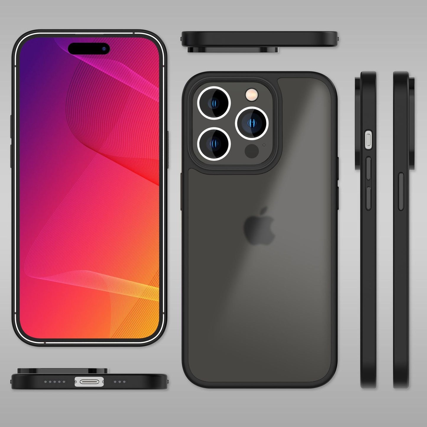 NALIA Matte Hülle für iPhone 14 Pro Max – Kein Vergilben & Anti-Fingerabdruck – SUMMIT (Semi-Transparent & Schwarzer Rahmen) – Marke aus Berlin