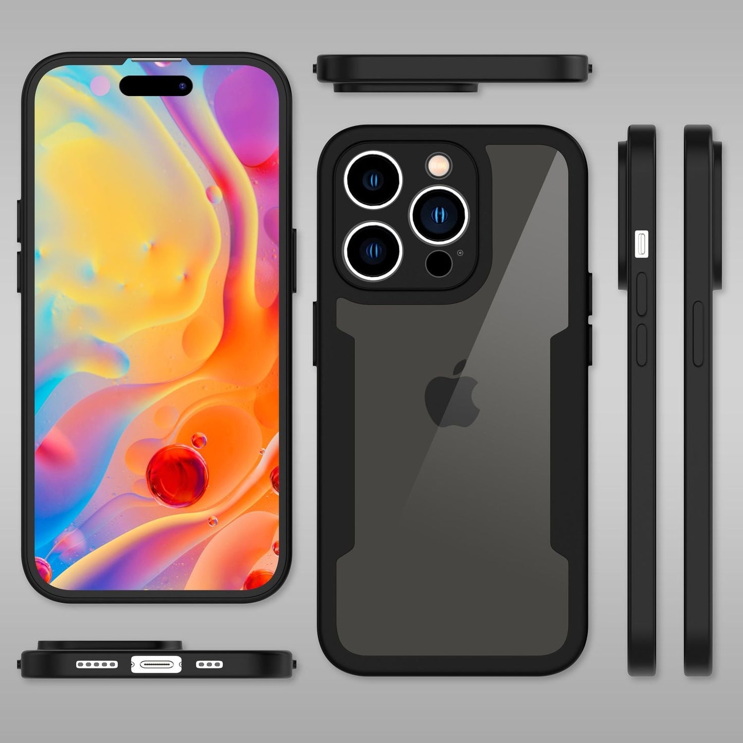 NALIA 360° Hülle für iPhone 14 Pro – Vergilbungsfrei & Rutschfester Matt-Rahmen – SURROUND (Full-Body Case mit Kameraschutz) – Marke aus Berlin