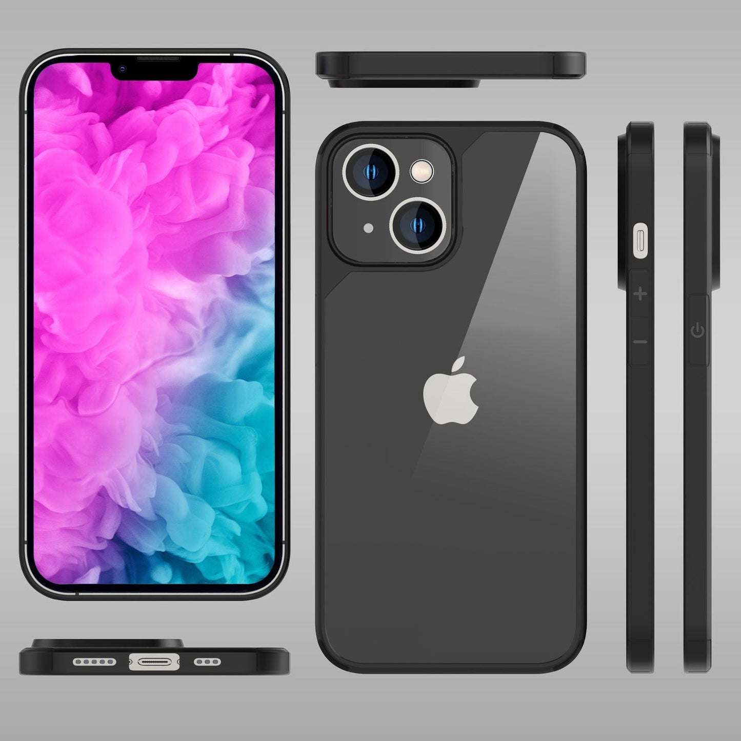 NALIA Handyhülle für iPhone 14 Plus – Transparentes Hardcase & Schwarzer Bumper – PROVA (Vergilbungsfrei & Stoßfest) – Marke aus Berlin