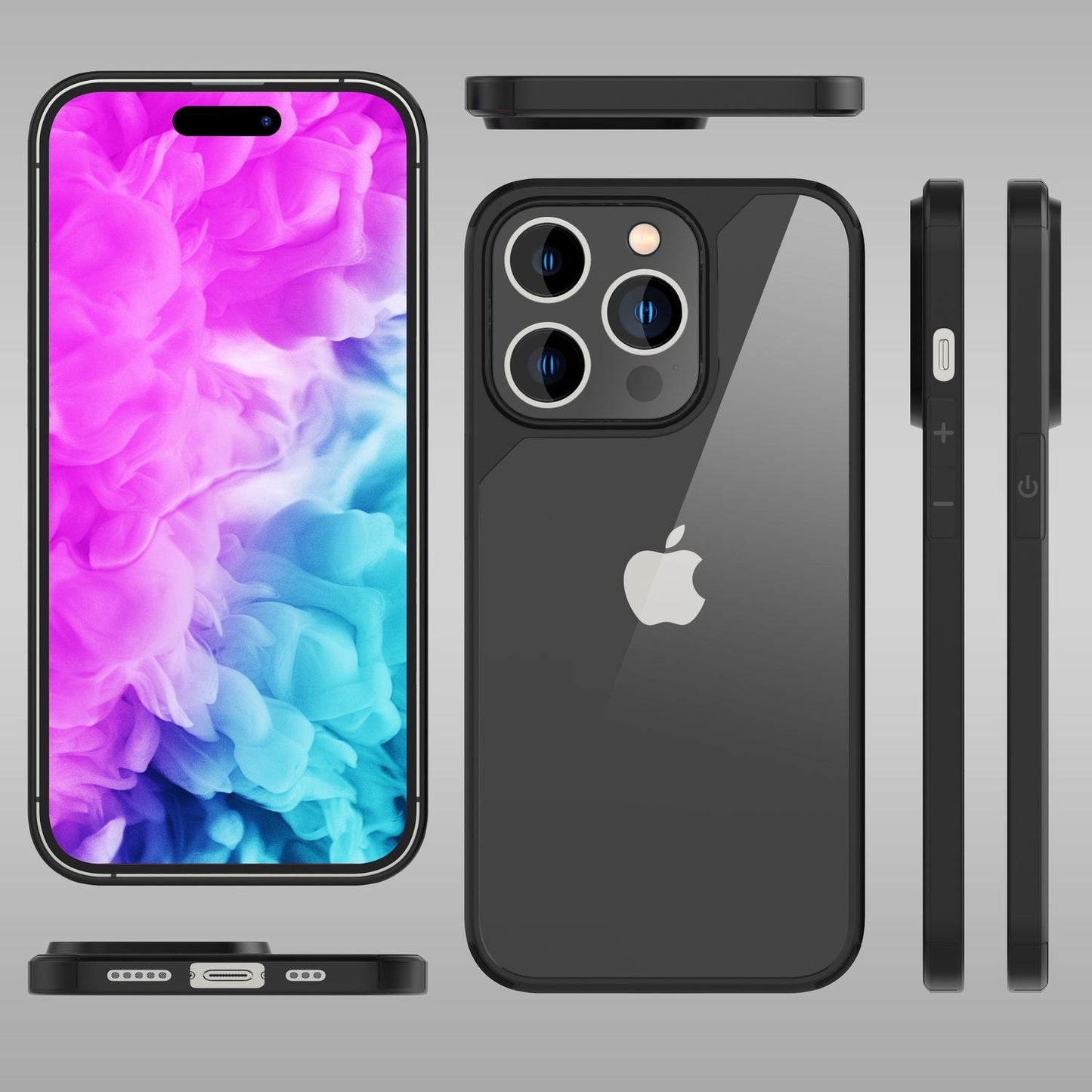 NALIA Handyhülle für iPhone 14 Pro – Transparentes Hardcase & Schwarzer Bumper – PROVA (Vergilbungsfrei & Stoßfest) – Marke aus Berlin