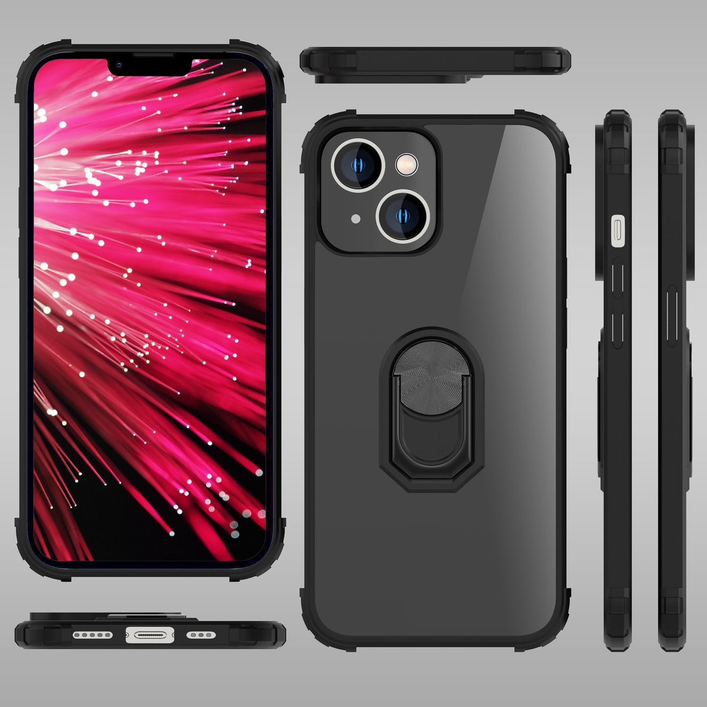 NALIA Ringhülle für iPhone 14 – Für Magnethalter & 360° Stand – VAULT (Kristallklare Rückseite & Stoßfester Silikon-Rahmen) – Marke aus Berlin