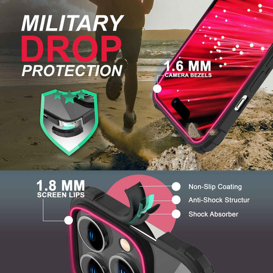 NALIA Ringhülle für iPhone 14 Pro Max – Für Magnethalter & 360° Stand – VAULT (Kristallklare Rückseite & Stoßfester Silikon-Rahmen) – Marke aus Berlin