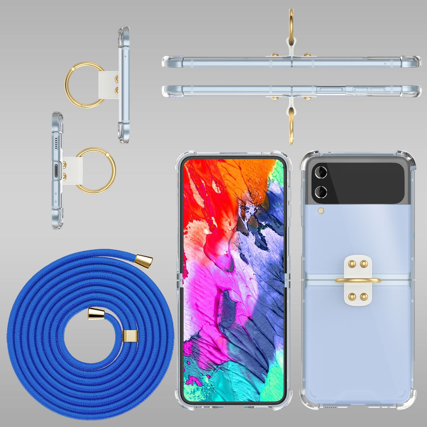 NALIA Klare Handyhülle mit Kette kompatibel mit Samsung Galaxy Z Flip4 Hülle, Transparente Schutzhülle mit Ring & Handy-Schnur zum Umhängen, Robuste Harte Rückseite & Silikon-Rand