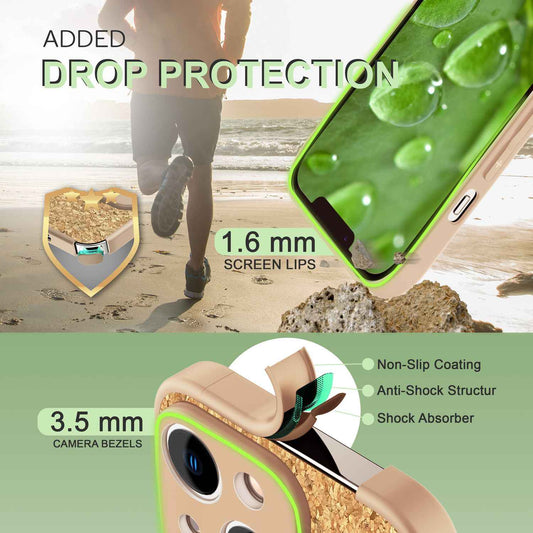 NALIA Schutzhülle mit Echt-Kork kompatibel mit iPhone 14 Plus Hülle, Natur-Kork Hellbraun Anti-Gelb Rutschfest Anti-Fingerabdruck, Harte Rückseite & Mattierter Silikon-Rand, Robuste Handyhülle Cover