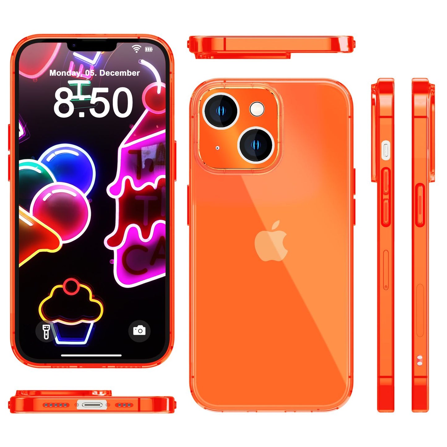 NALIA Neon Silikonhülle für iPhone 14 – Knallige Signal-Farbe & Linsenschutz – VIBE (Transparentes Case) – Marke aus Berlin