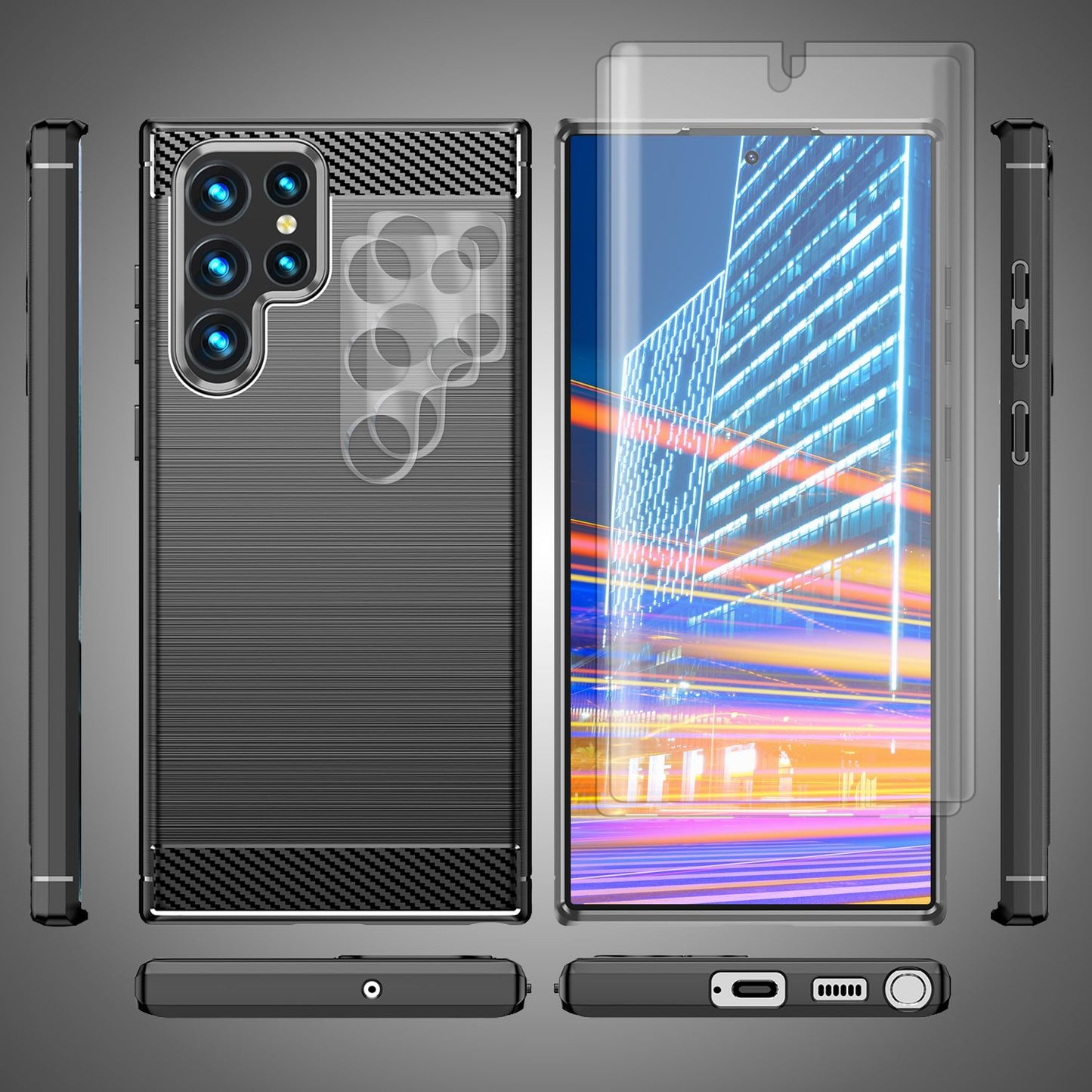 NALIA Silikonhülle für Samsung Galaxy S23 Ultra – Rutschfest & Matt – VORTEX (Gebürstete Optik & Carbon Design) – Marke aus Berlin