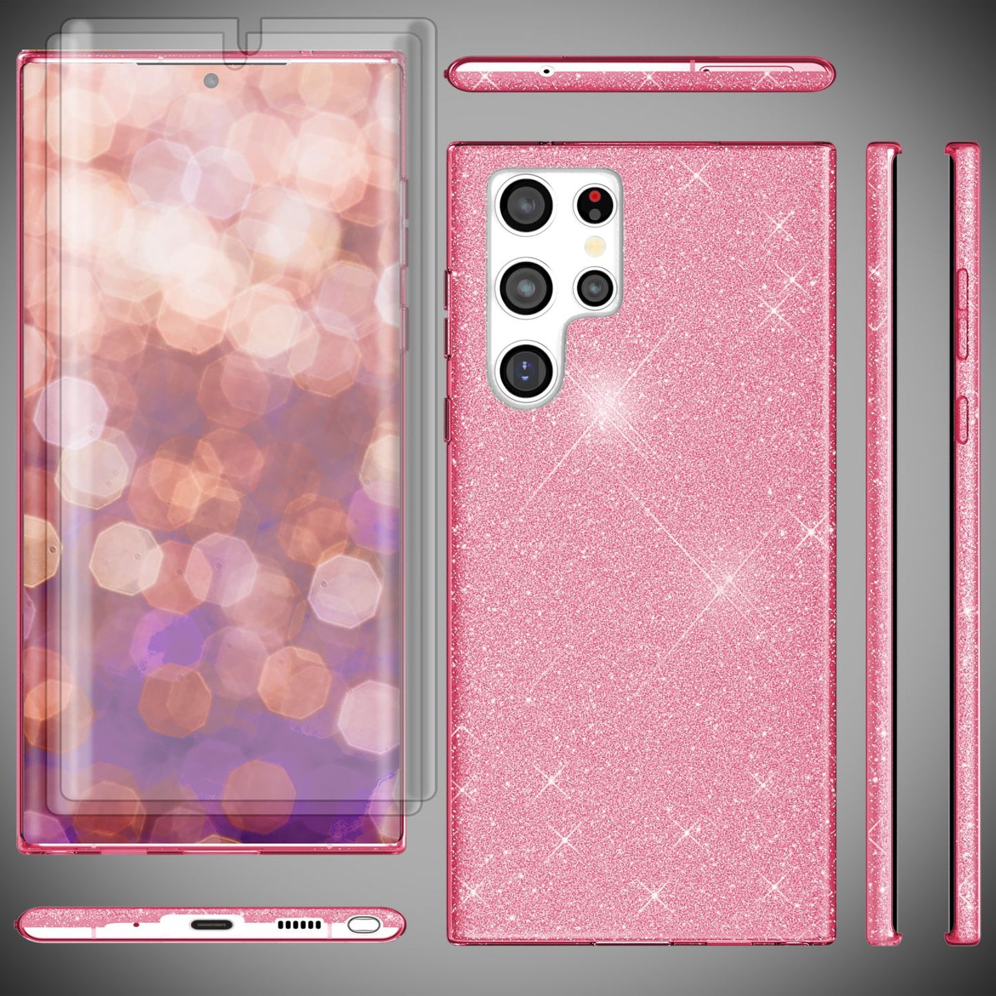 NALIA Glitzerhülle für Samsung Galaxy S23 Ultra – Funkelnder Glitzer-Look & Grip – SHINEPOP (Silikon Case) – Marke aus Berlin