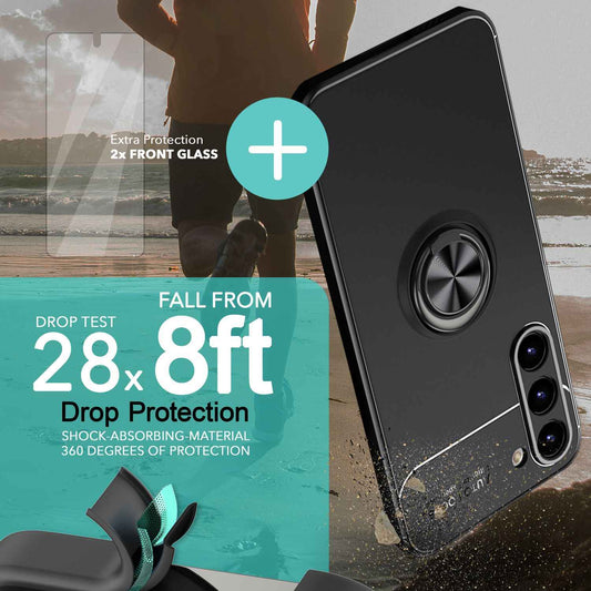 NALIA Ringhülle für Samsung Galaxy S23 Plus – Ring-Ständer 360° & für Magnet-Halter – GRIP360 (Mattiertes Silikon Case) – Marke aus Berlin