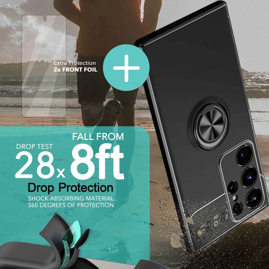 NALIA Ringhülle für Samsung Galaxy S23 Ultra – Ring-Ständer 360° & für Magnet-Halter – GRIP360 (Mattiertes Silikon Case) – Marke aus Berlin