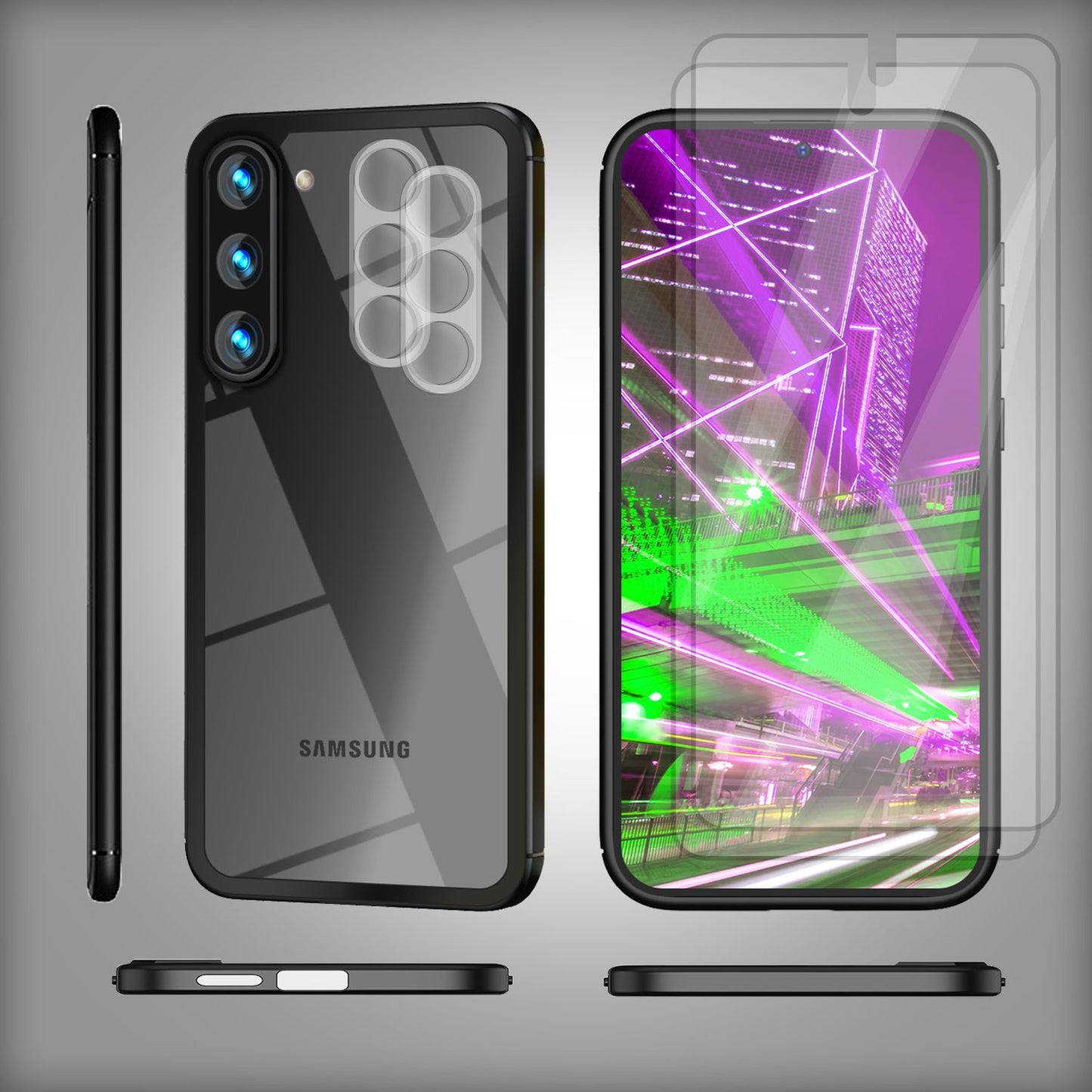 NALIA Handyhülle für Samsung Galaxy S23 – Transparentes Hardcase & Schwarzer Bumper – PROVA (Vergilbungsfrei & Stoßfest) – Marke aus Berlin