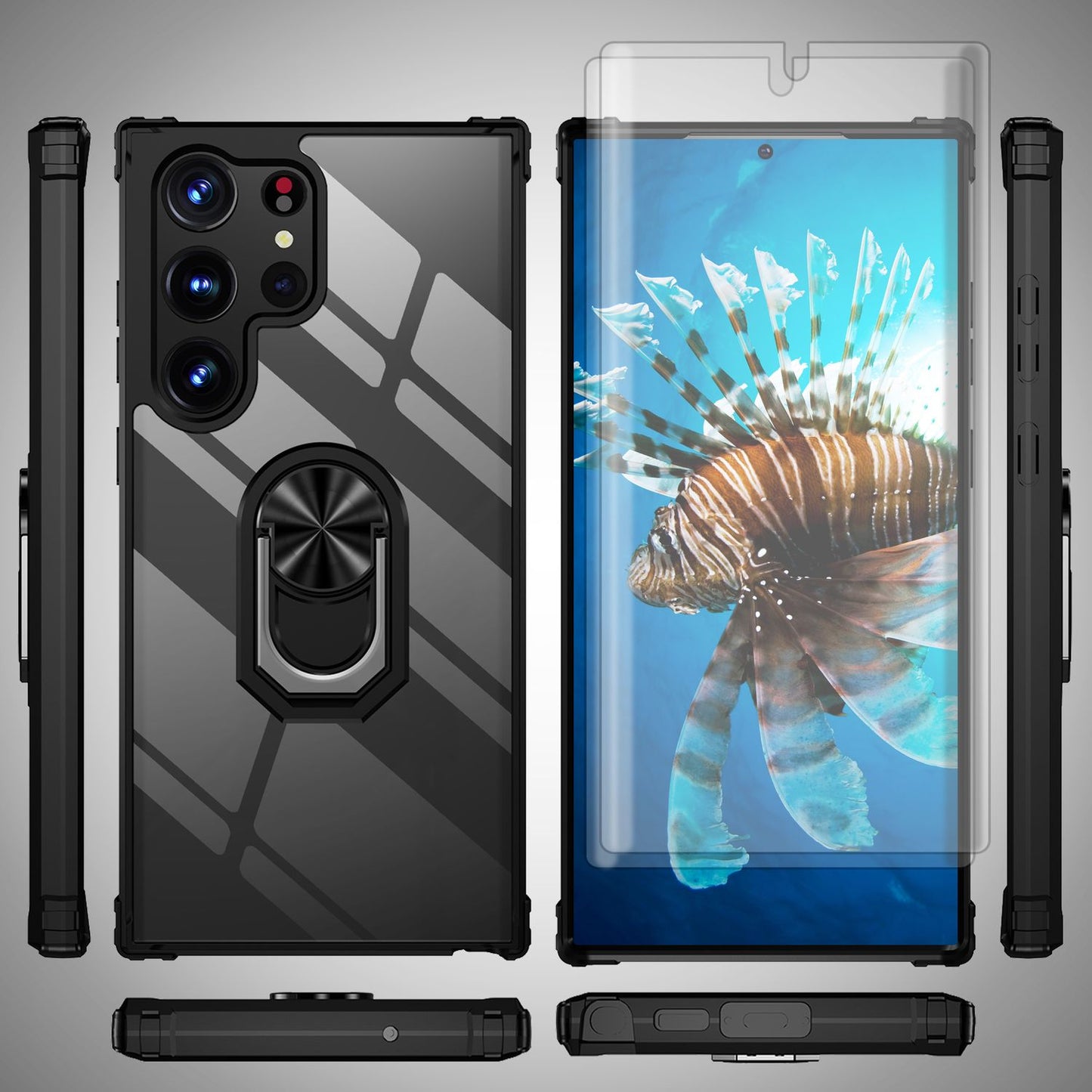 NALIA Ringhülle für Samsung Galaxy S23 Ultra – Für Magnethalter & 360° Stand – VAULT (Kristallklare Rückseite & Stoßfester Silikon-Rahmen) – Marke aus Berlin