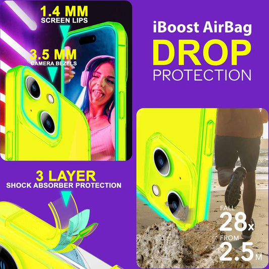NALIA Neon Silikonhülle für iPhone 15 – Knallige Signal-Farbe & Linsenschutz – VIBE (Transparentes Case) – Marke aus Berlin