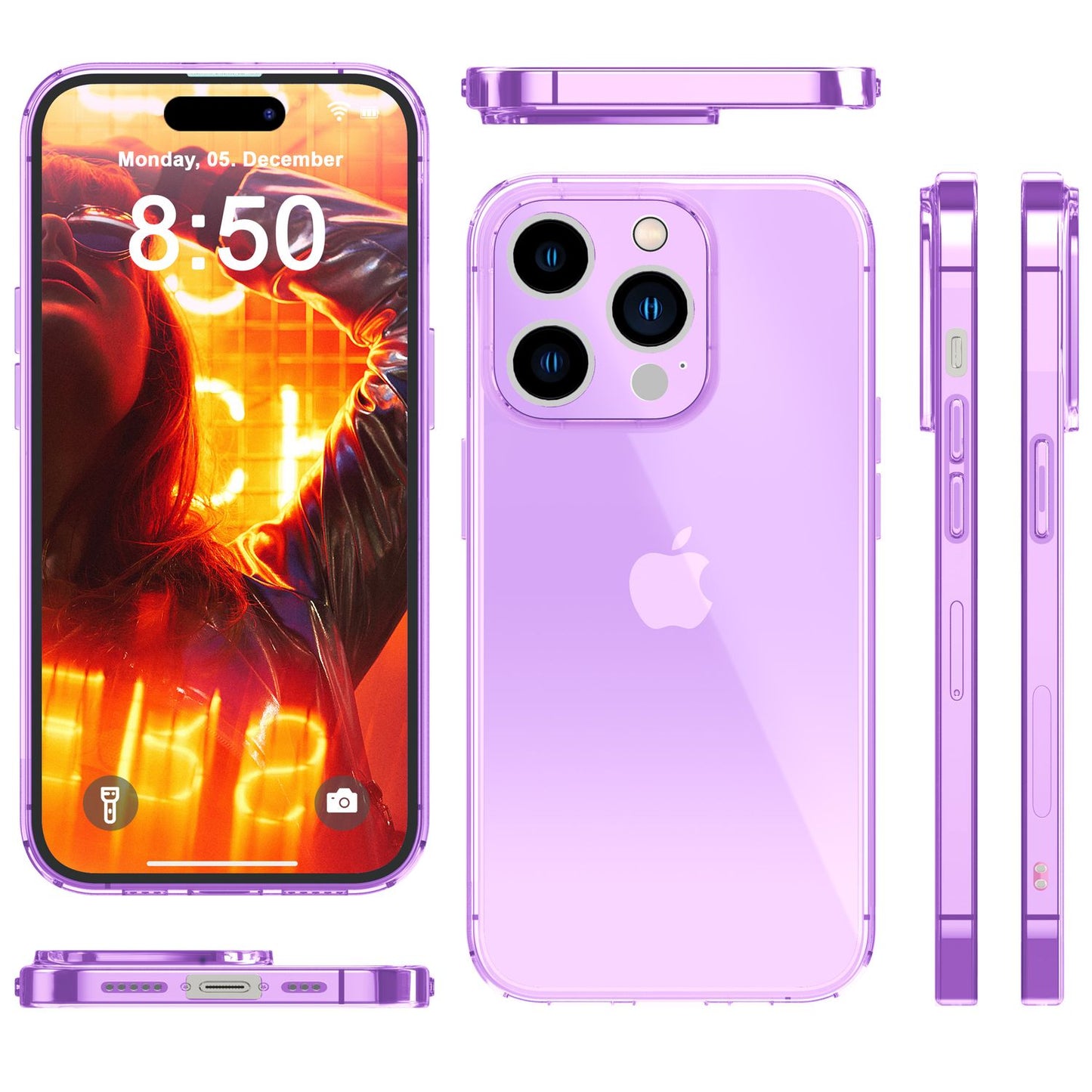 NALIA Neon Silikonhülle für iPhone 15 Pro Max – Knallige Signal-Farbe & Linsenschutz – VIBE (Transparentes Case) – Marke aus Berlin