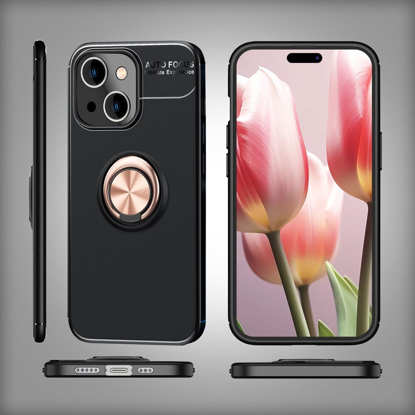 NALIA Ringhülle für iPhone 15 Plus – Ring-Ständer 360° & für Magnet-Halter – GRIP360 (Mattiertes Silikon Case) – Marke aus Berlin
