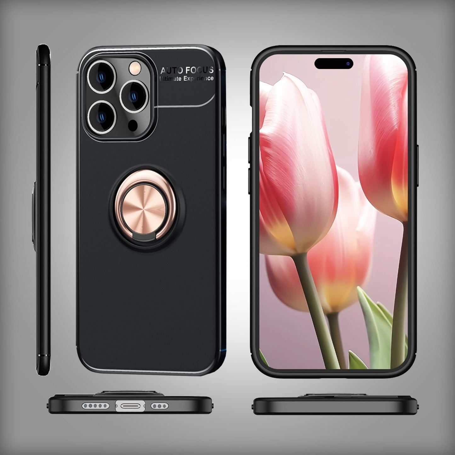 NALIA Ringhülle für iPhone 15 Pro Max – Ring-Ständer 360° & für Magnet-Halter – GRIP360 (Mattiertes Silikon Case) – Marke aus Berlin