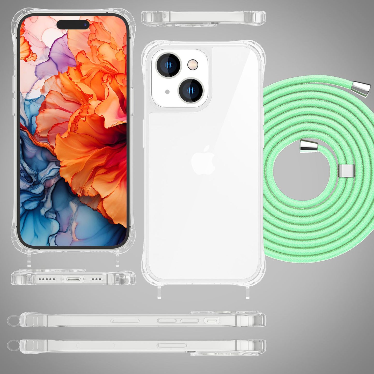 NALIA Handykette für iPhone 15 – Transparentes Hybrid-Case & Band – HANGIT PRO (Anti-Gelb Rückseite & Verstellbar) – Marke aus Berlin