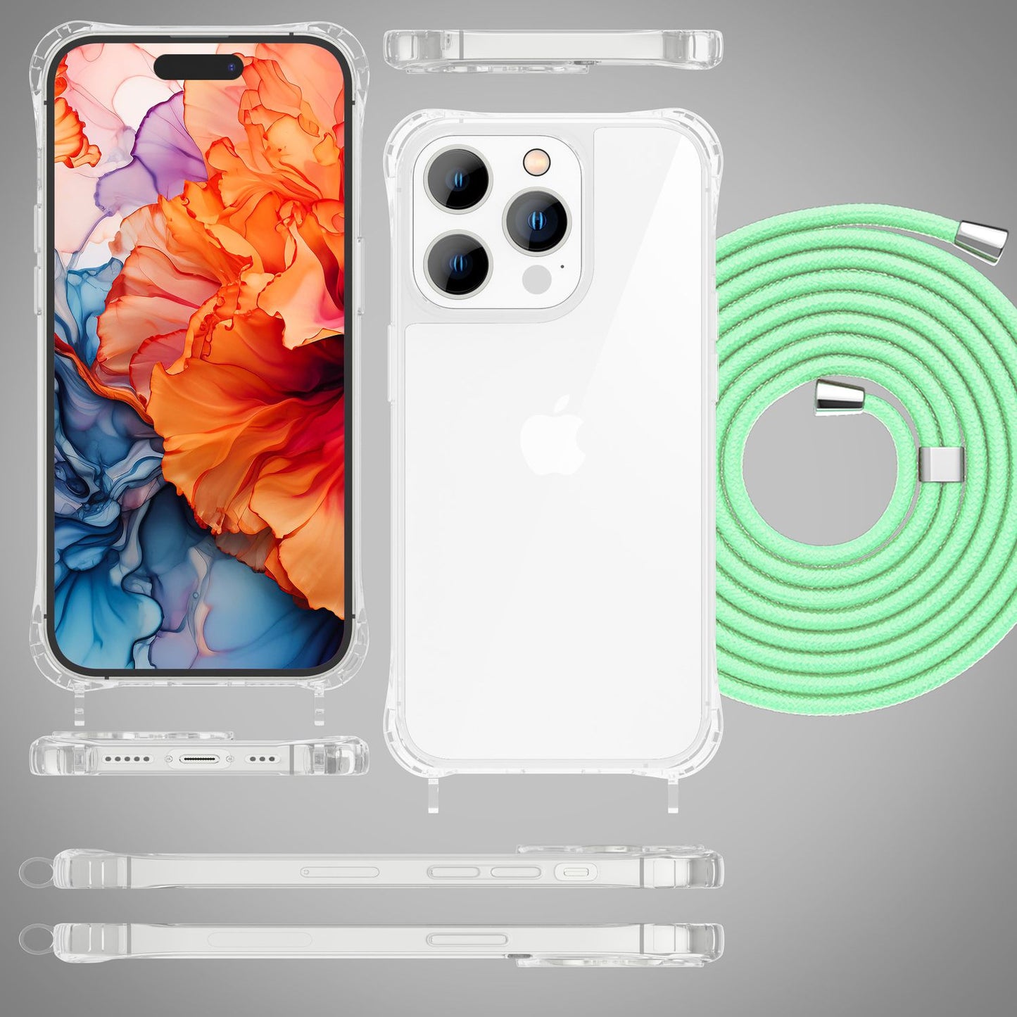 NALIA Handykette für iPhone 15 Pro Max – Transparentes Hybrid-Case & Band – HANGIT PRO (Anti-Gelb Rückseite & Verstellbar) – Marke aus Berlin
