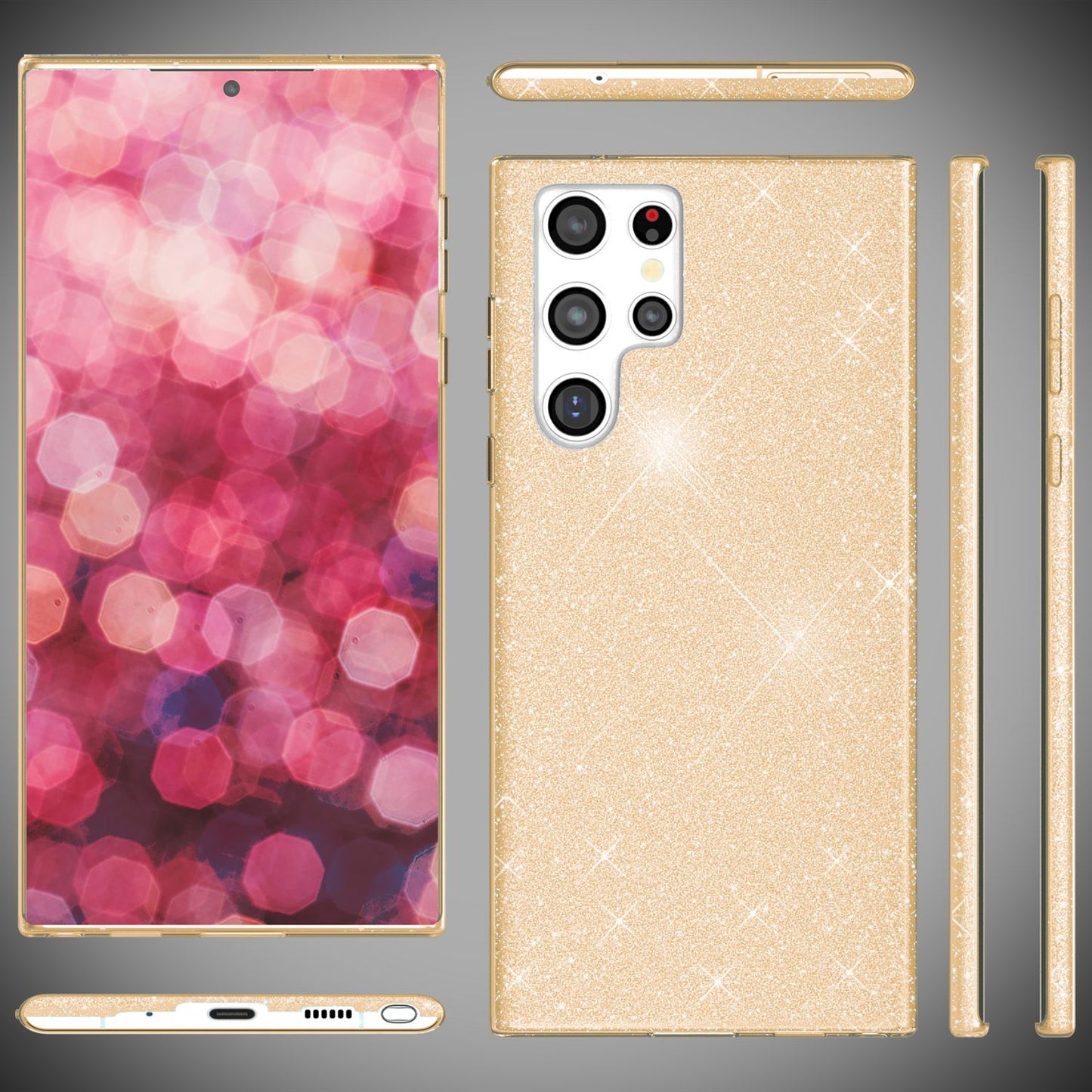 NALIA Glitzerhülle für Samsung Galaxy S24 Ultra – Funkelnder Glitzer-Look & Grip – SHINEPOP (Silikon Case) – Marke aus Berlin
