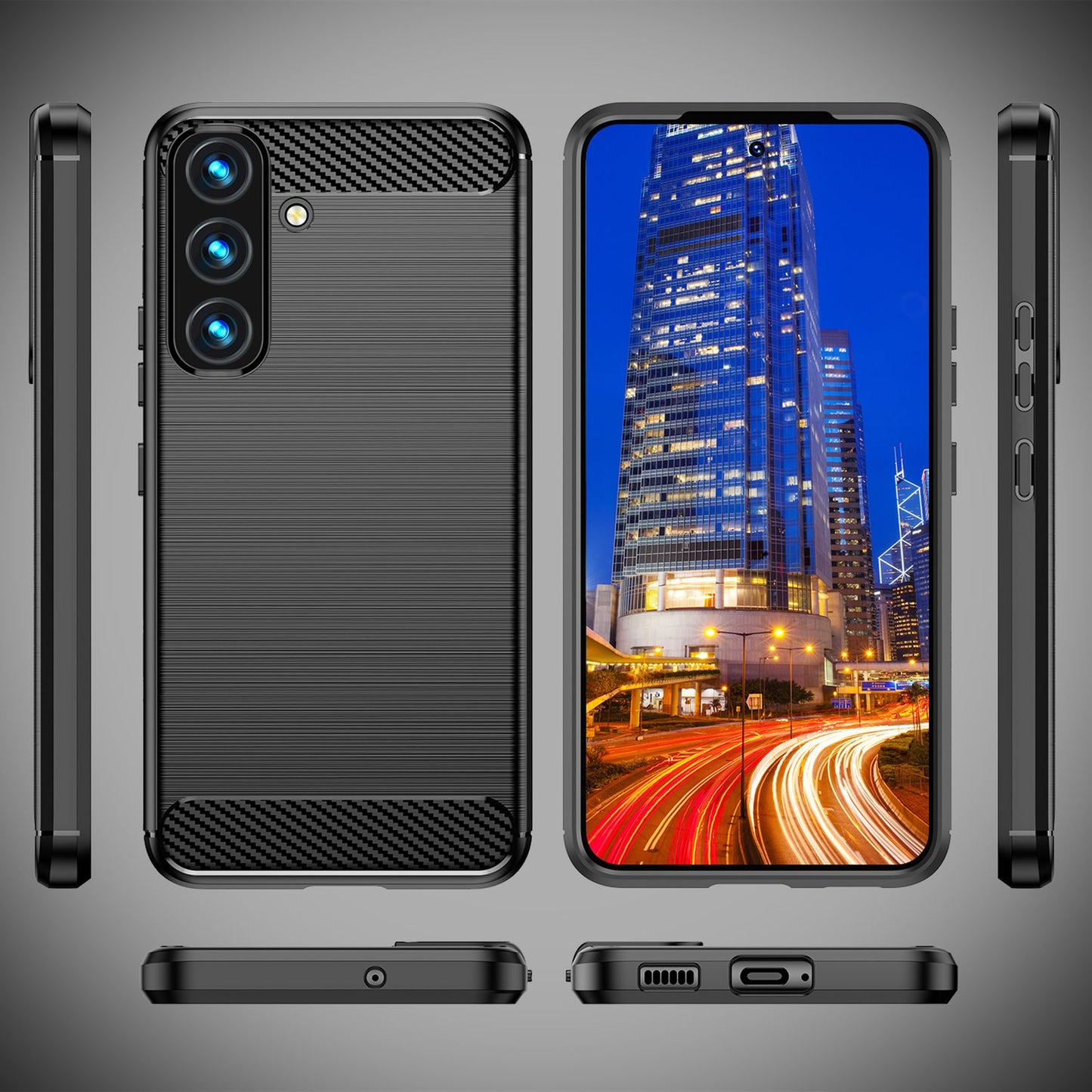 NALIA Silikonhülle für Samsung Galaxy S24 Plus – Rutschfest & Matt – VORTEX (Gebürstete Optik & Carbon Design) – Marke aus Berlin