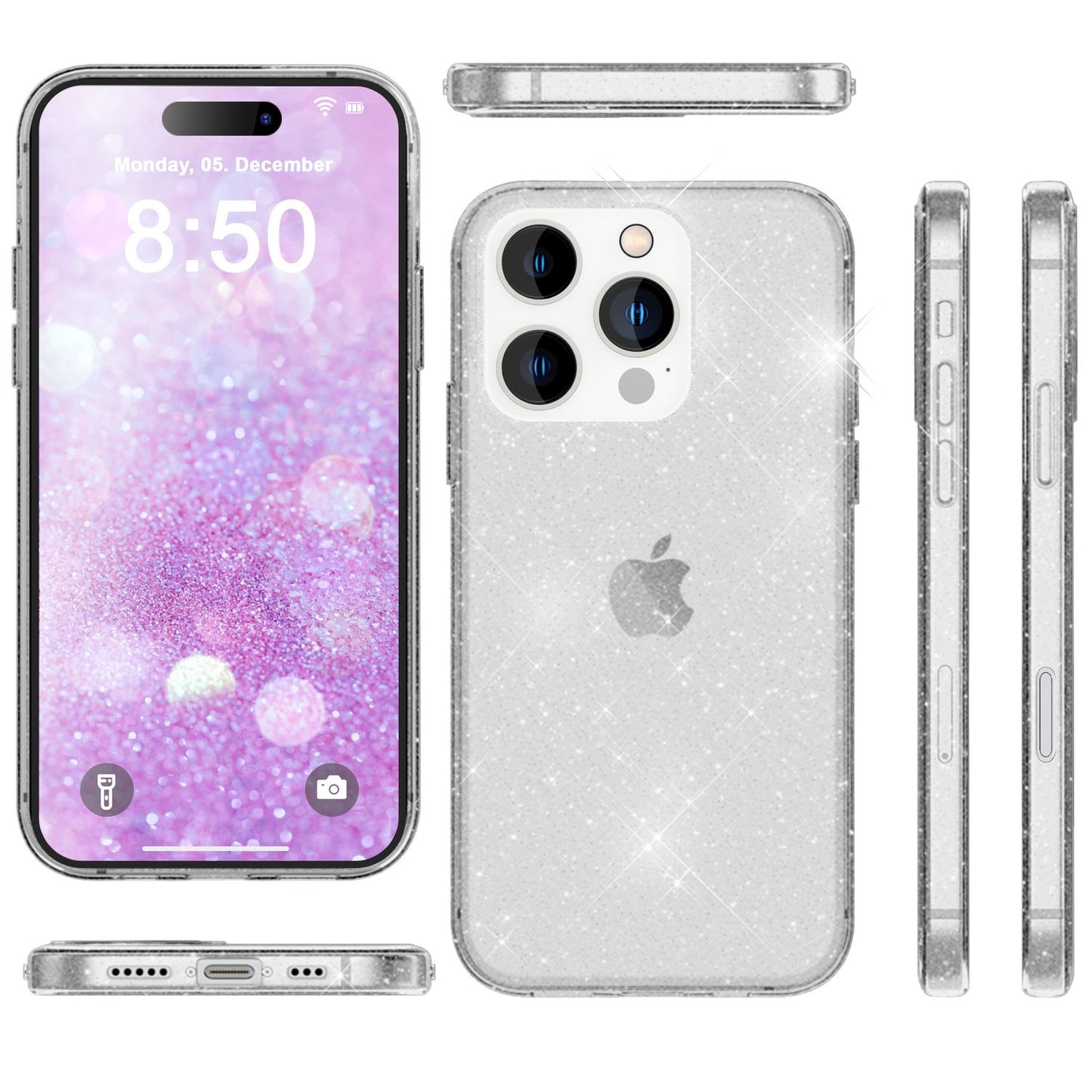 NALIA Glitzerhülle für iPhone 16 Pro Max – Funkelndes Silikon Case – DAZZLIN (Transparent & Stoßfest) – Marke aus Berlin