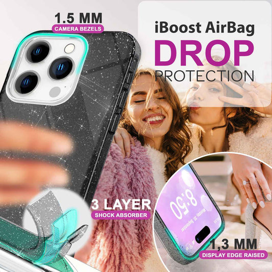 NALIA Glitzerhülle für iPhone 16 Pro Max – Funkelnder Glitzer-Look & Grip – SHINEPOP (Silikon Case) – Marke aus Berlin