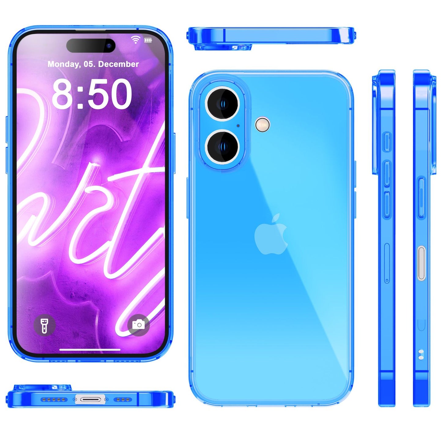 NALIA Neon Silikonhülle für iPhone 16 – Knallige Signal-Farbe & Linsenschutz – VIBE (Transparentes Case) – Marke aus Berlin