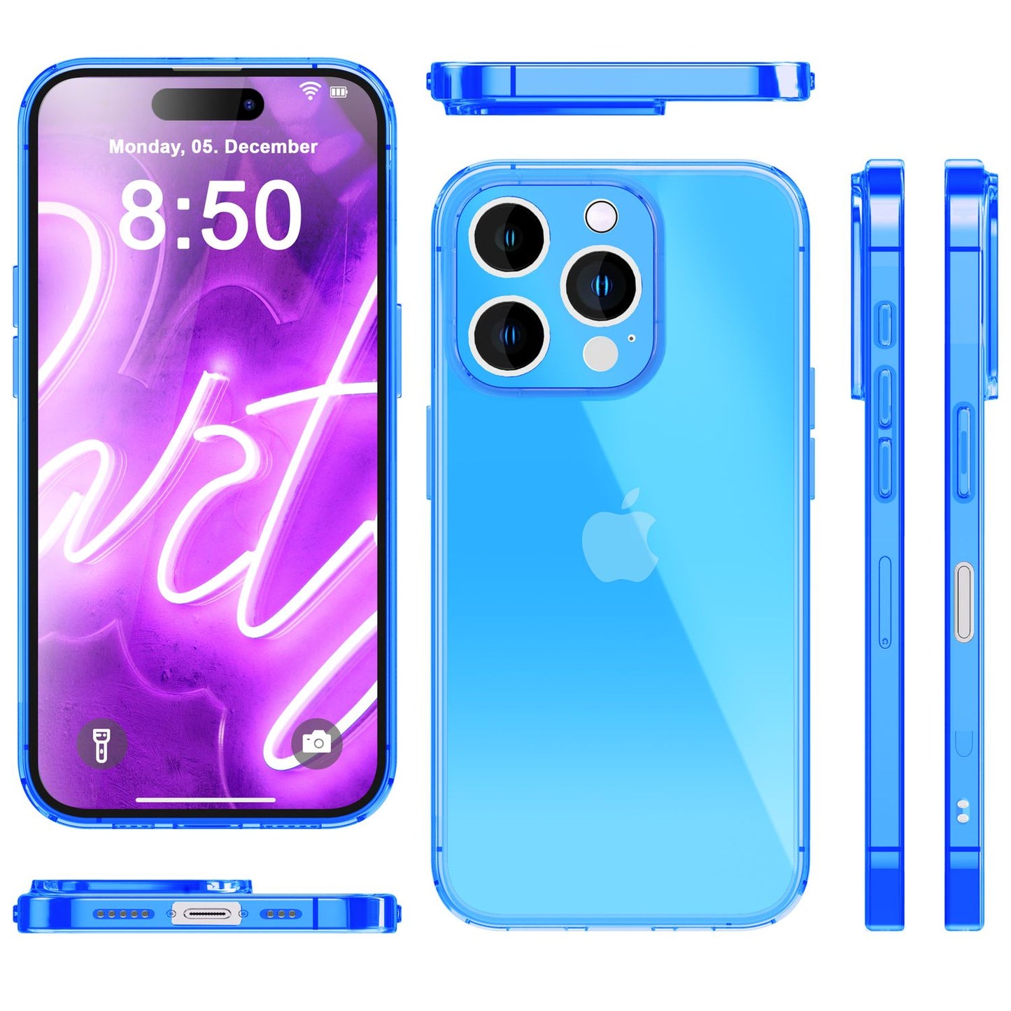 NALIA Neon Silikonhülle für iPhone 16 Pro – Knallige Signal-Farbe & Linsenschutz – VIBE (Transparentes Case) – Marke aus Berlin