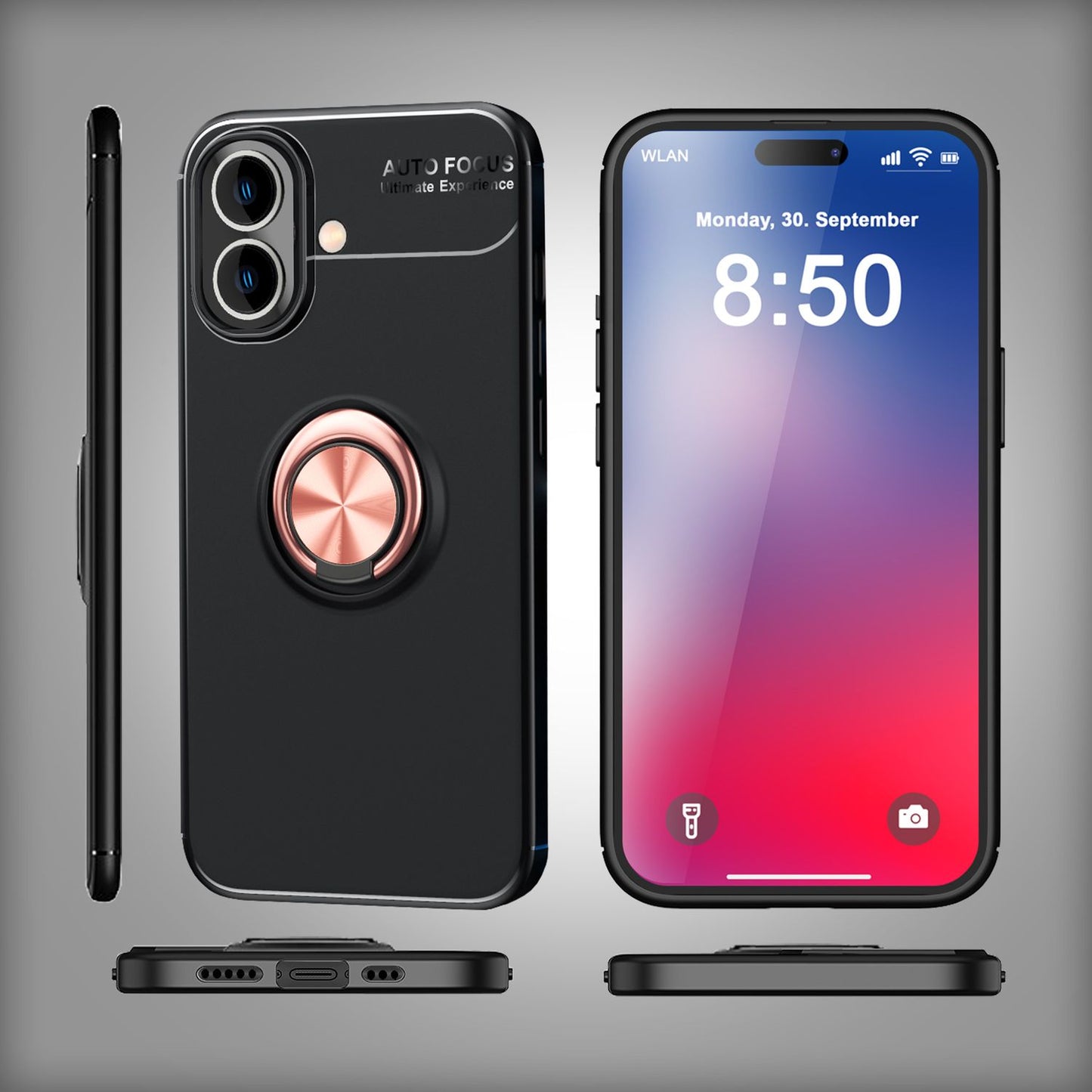 NALIA Ringhülle für iPhone 16 – Ring-Ständer 360° & für Magnet-Halter – GRIP360 (Mattiertes Silikon Case) – Marke aus Berlin