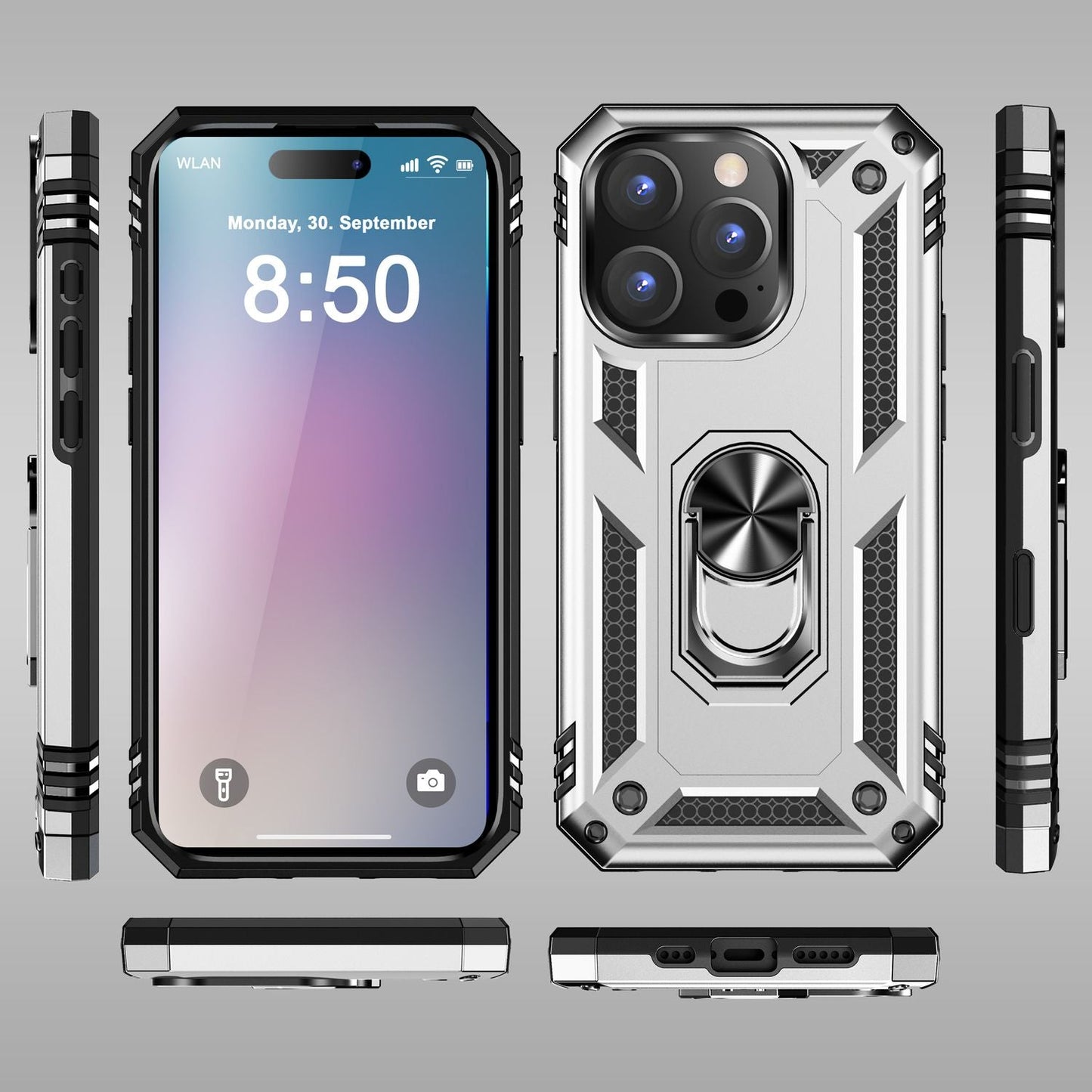 NALIA Panzerhülle für iPhone 16 Pro – Ring-Ständer 360° & Magnet-Halterung Kompatibel – RINGDEFEND (Stoßfestes Outdoor Case) – Marke aus Berlin