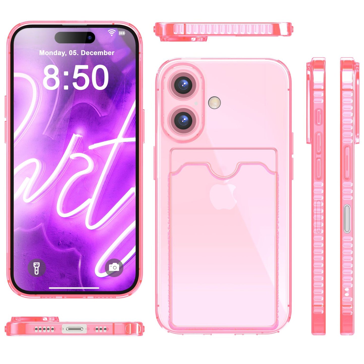 NALIA Neon Silikonhülle für iPhone 16 Plus – Kartenfach & Knallige Signal-Farbe – CARDPOP (Anti-Shock Handyhülle) – Marke aus Berlin