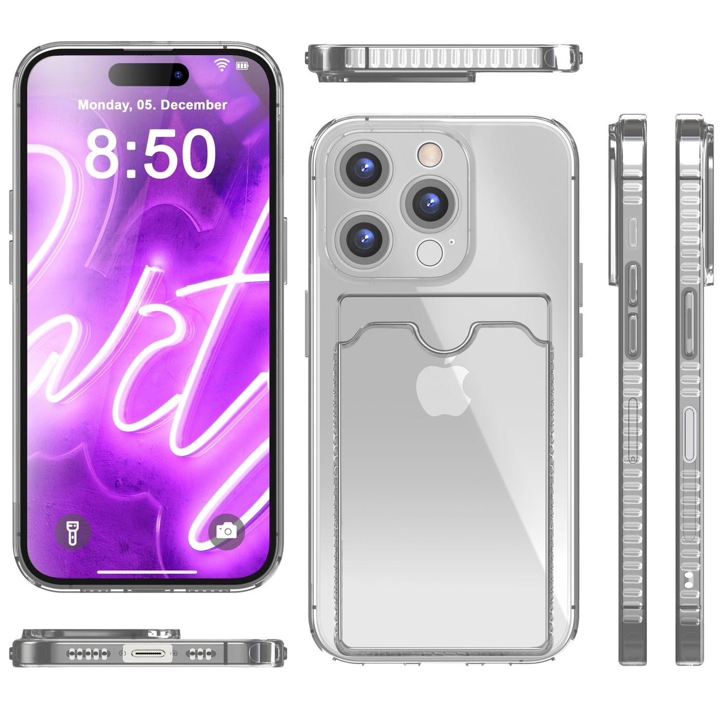 NALIA Neon Silikonhülle für iPhone 16 Pro – Kartenfach & Knallige Signal-Farbe – CARDPOP (Anti-Shock Handyhülle) – Marke aus Berlin