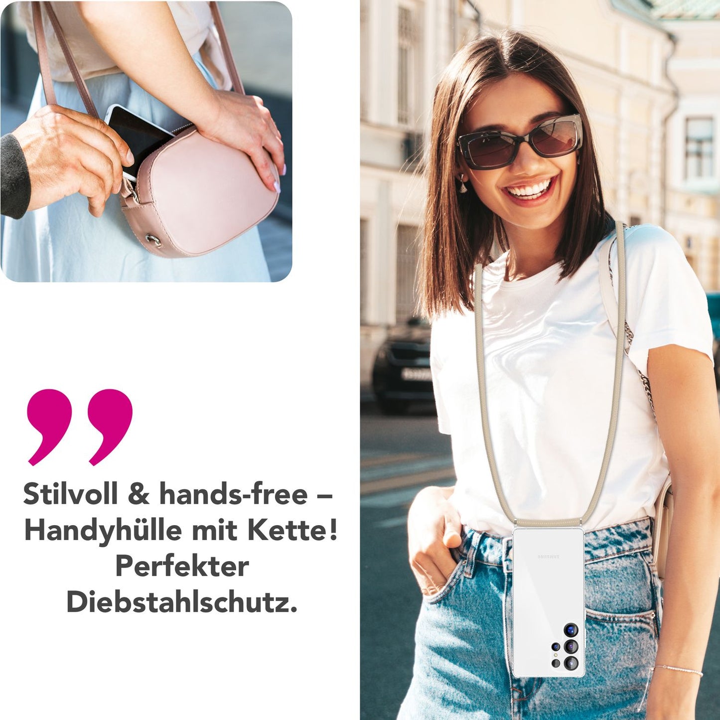 NALIA Handykette für Samsung Galaxy S25 Ultra – Transparentes Hybrid-Case & Band – HANGIT PRO (Anti-Gelb Rückseite & Verstellbar) – Marke aus Berlin