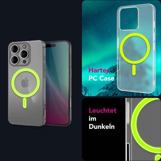 NALIA Ultra Slim Hardcase für iPhone 16 Pro Max – MagSafe Kompatibel & Nachleuchtender Ring – THINIX GLOW (Matt-Transparent & 0,3mm Dünn) – Marke aus Berlin