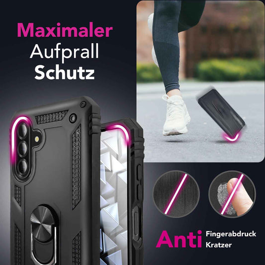 NALIA Panzerhülle für Samsung Galaxy A26 – Ring-Ständer 360° & Magnet-Halterung Kompatibel – RINGDEFEND (Stoßfestes Outdoor Case) – Marke aus Berlin