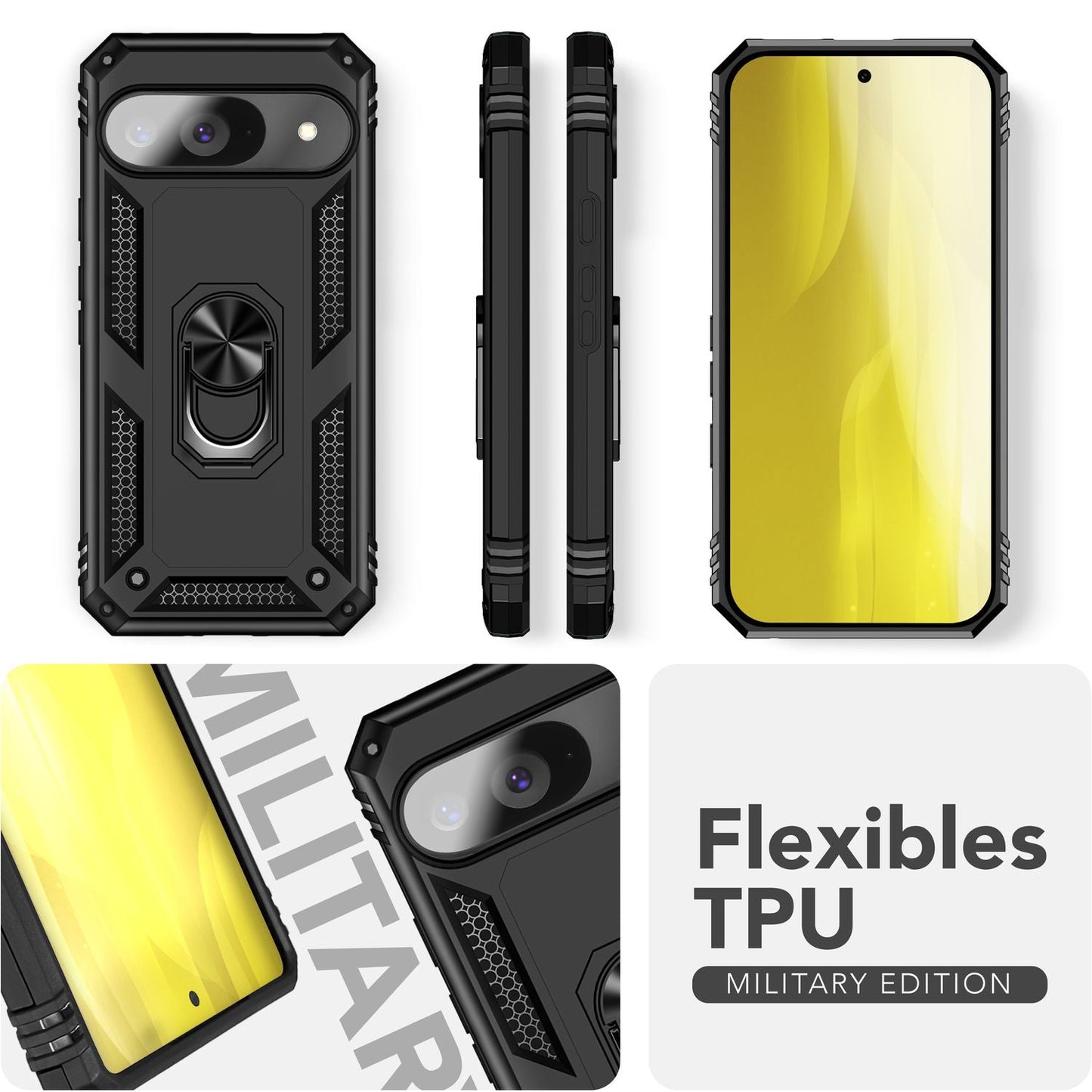 NALIA Panzerhülle für Google Pixel 9 – Ring-Ständer 360° & Magnet-Halterung Kompatibel – RINGDEFEND (Stoßfestes Outdoor Case) – Marke aus Berlin