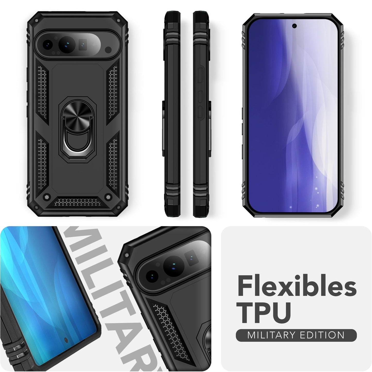 NALIA Panzerhülle für Google Pixel 9 Pro XL – Ring-Ständer 360° & Magnet-Halterung Kompatibel – RINGDEFEND (Stoßfestes Outdoor Case) – Marke aus Berlin