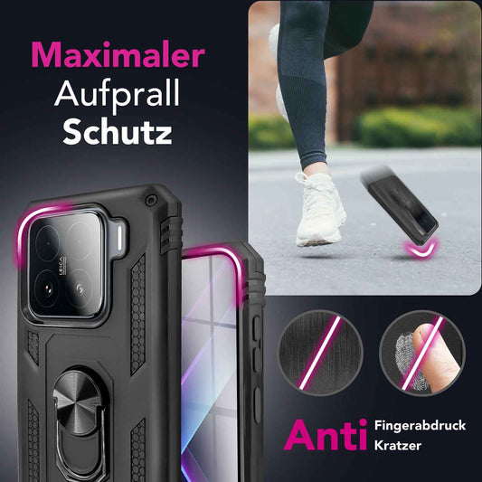 NALIA Panzerhülle für Xiaomi 15 – Ring-Ständer 360° & Magnet-Halterung Kompatibel – RINGDEFEND (Stoßfestes Outdoor Case) – Marke aus Berlin