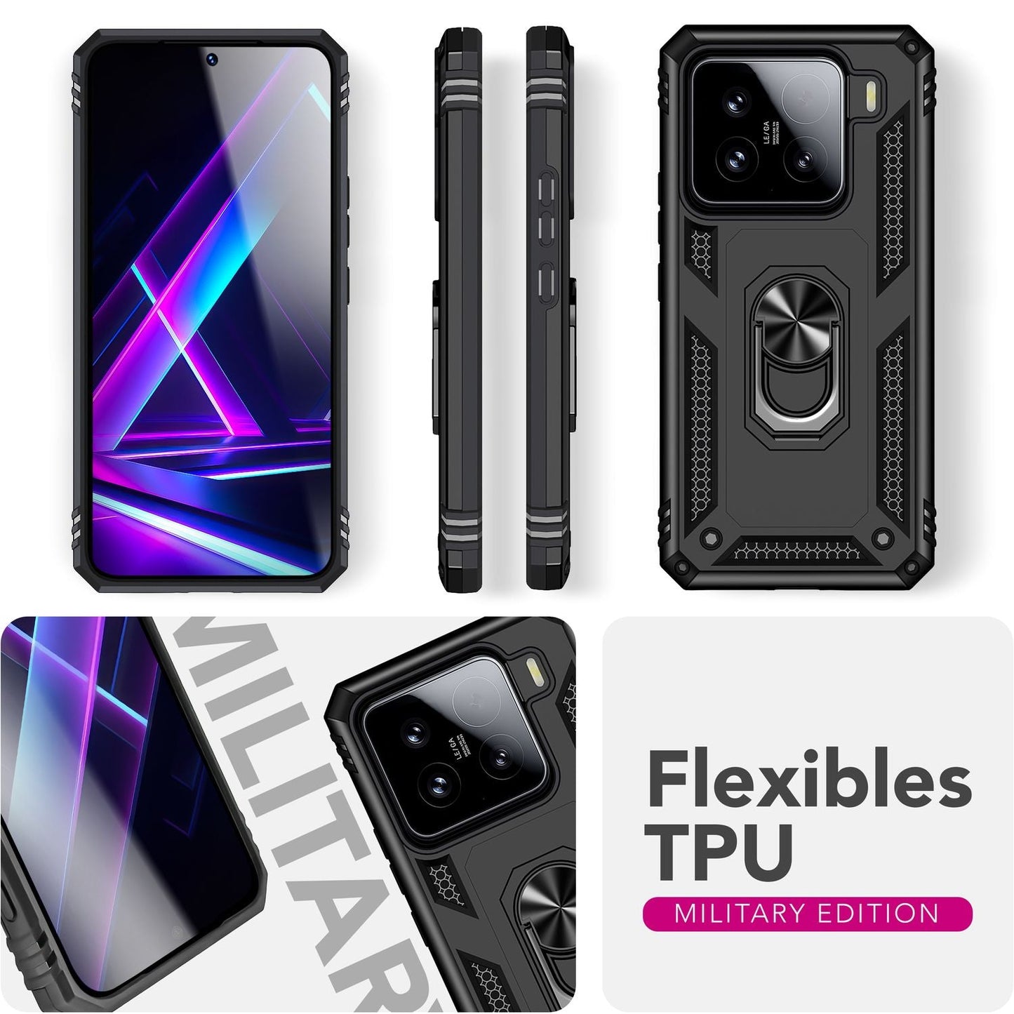 NALIA Panzerhülle für Xiaomi 15 – Ring-Ständer 360° & Magnet-Halterung Kompatibel – RINGDEFEND (Stoßfestes Outdoor Case) – Marke aus Berlin