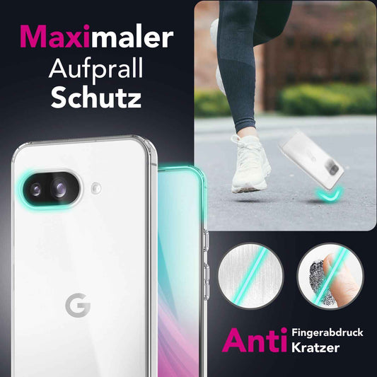 NALIA Transparente Silikonhülle für Google Pixel 9a – Anti-Gelb & Rutschfest – GLAZE (Handyhülle Kristallklar, Schlank & Stoßfest) – Marke aus Berlin