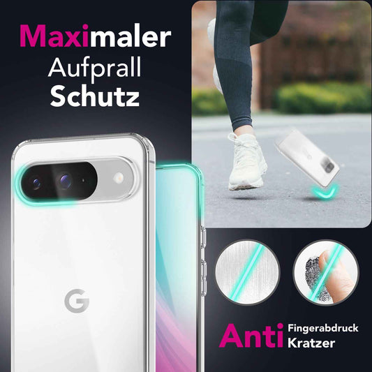 NALIA Transparente Silikonhülle für Google Pixel 9 – Anti-Gelb & Rutschfest – GLAZE (Handyhülle Kristallklar, Schlank & Stoßfest) – Marke aus Berlin