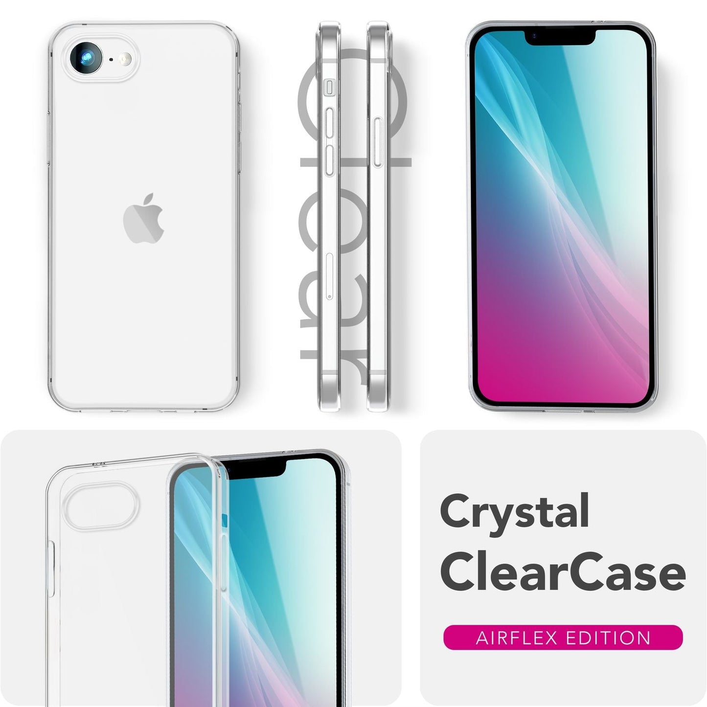 NALIA Transparente Silikonhülle für iPhone 16e / 17e – Anti-Gelb & Rutschfest – GLAZE (Handyhülle Kristallklar, Schlank & Stoßfest) – Marke aus Berlin
