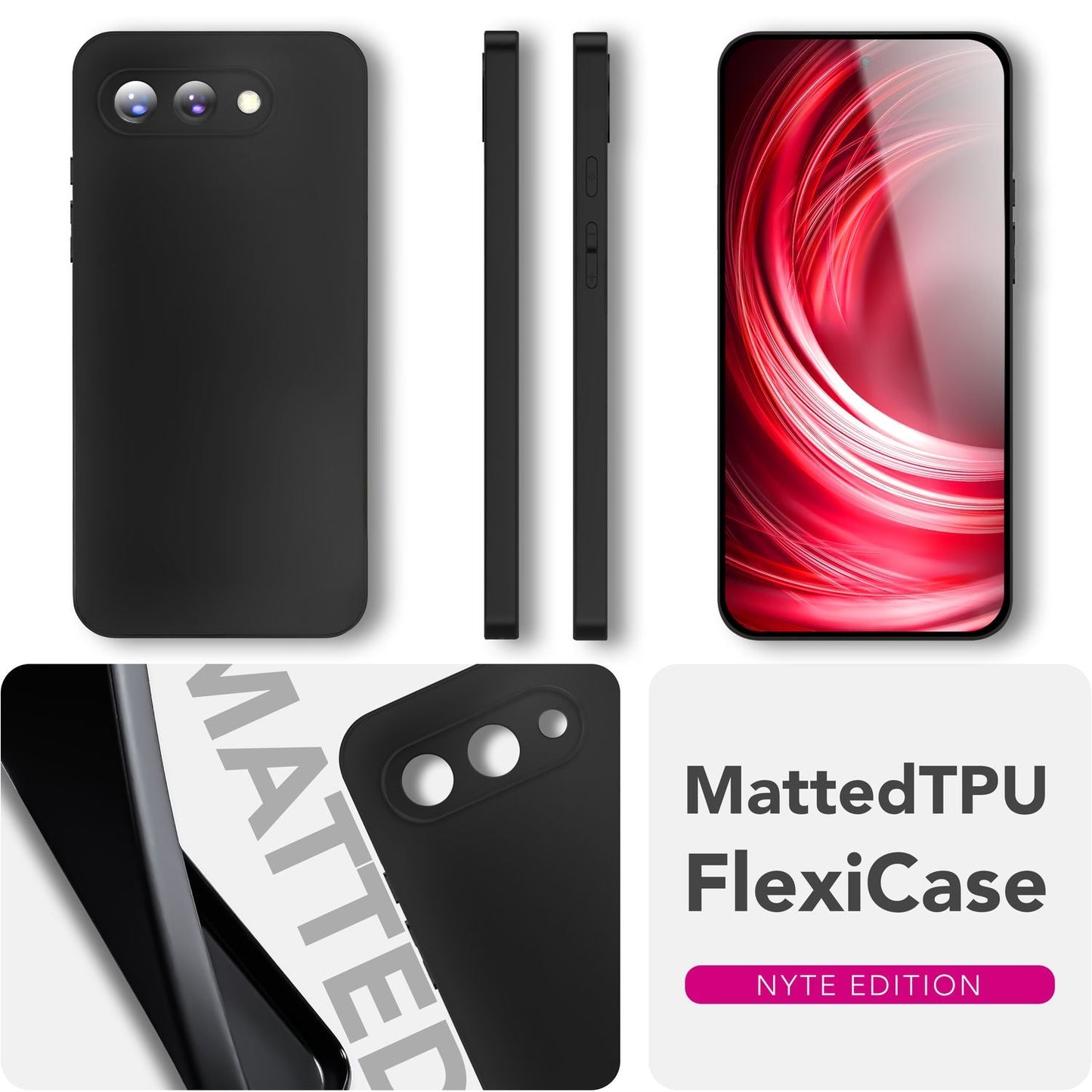 NALIA Matte Silikonhülle für Google Pixel 9a – Slim, Schwarz & Rutschfest – STRIDER (Soft Case, Kameraschutz & Stoßfest) – Marke aus Berlin