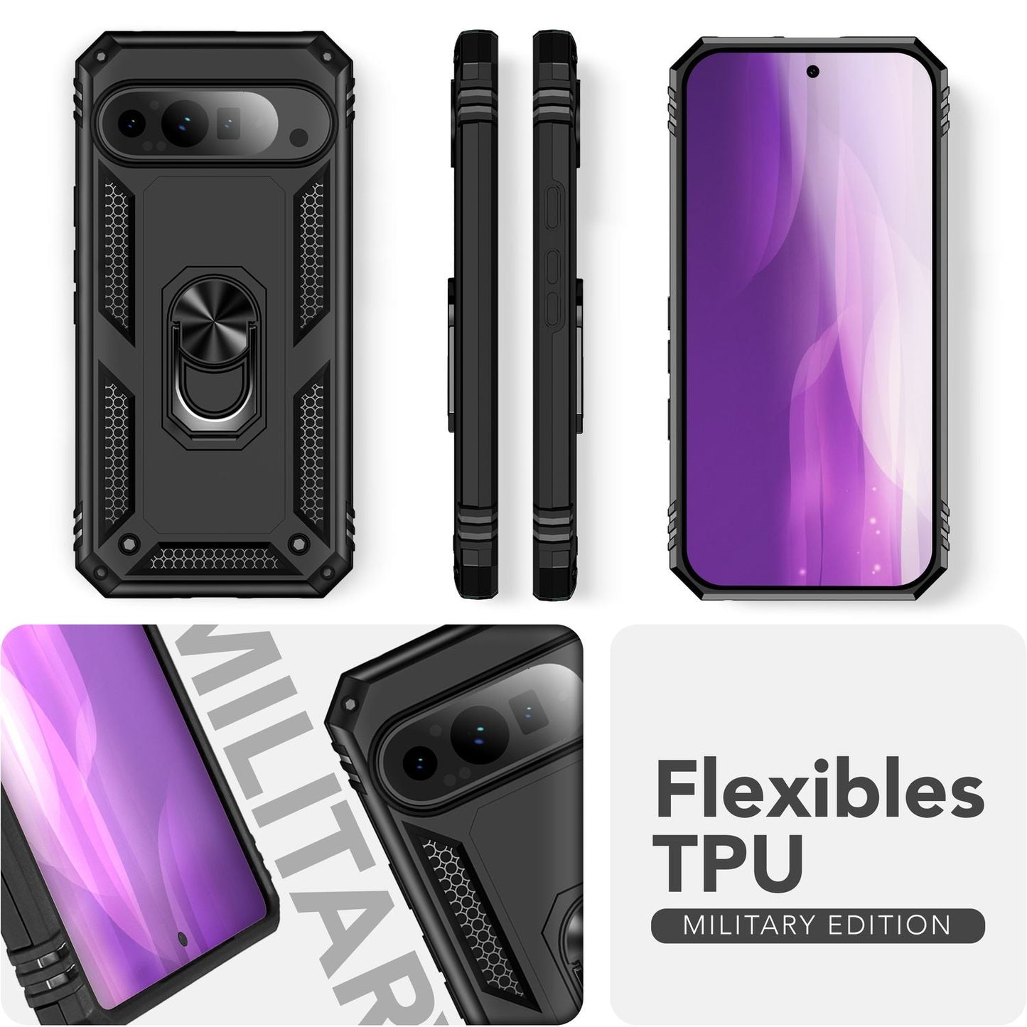 NALIA Panzerhülle für Google Pixel 9 Pro – Ring-Ständer 360° & Magnet-Halterung Kompatibel – RINGDEFEND (Stoßfestes Outdoor Case) – Marke aus Berlin