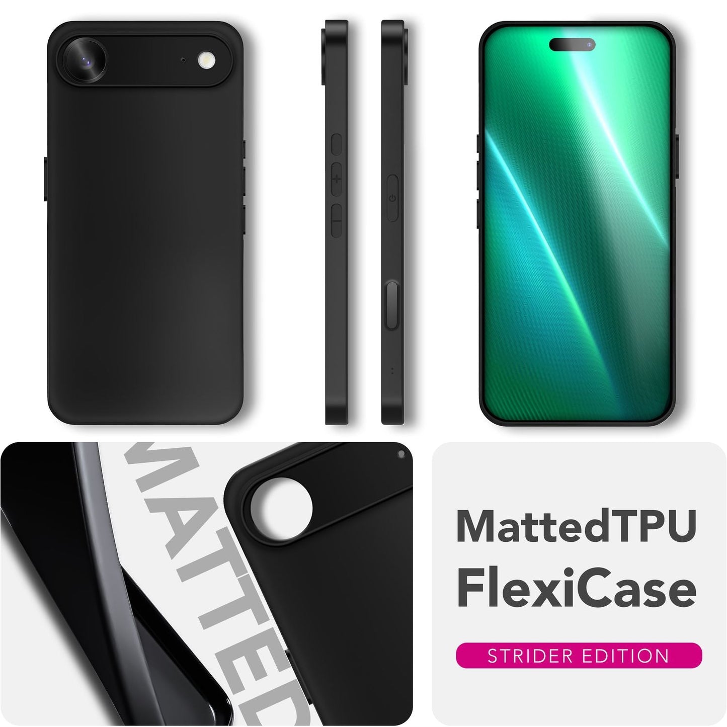 NALIA Matte Silikonhülle für iPhone 17 Air – Slim, Schwarz & Rutschfest – STRIDER (Soft Case, Kameraschutz & Stoßfest) – Marke aus Berlin
