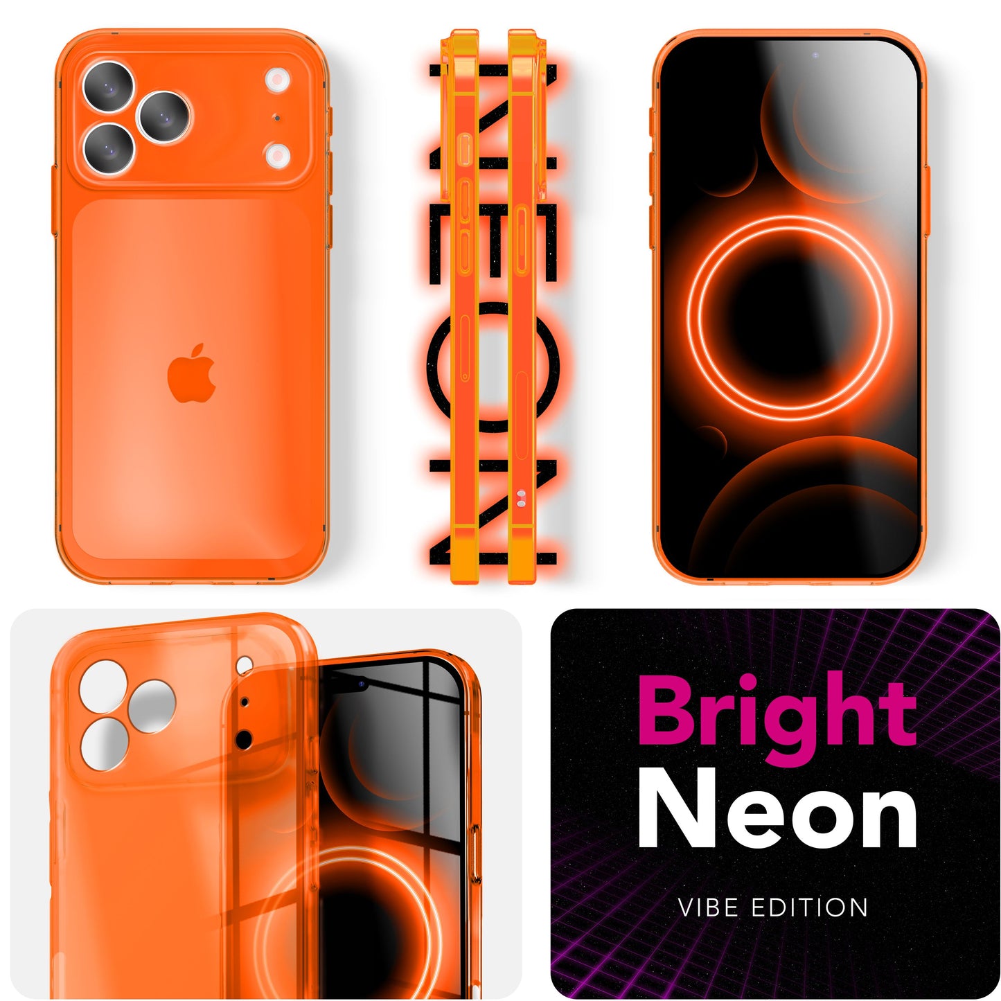 NALIA Neon Silikonhülle für iPhone 17 Pro – Knallige Signal-Farbe & Linsenschutz – VIBE (Transparentes Case) – Marke aus Berlin