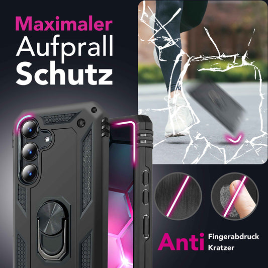 NALIA Panzerhülle für Samsung Galaxy S25 FE – Ring-Ständer 360° & Magnet-Halterung Kompatibel – RINGDEFEND (Stoßfestes Outdoor Case) – Marke aus Berlin