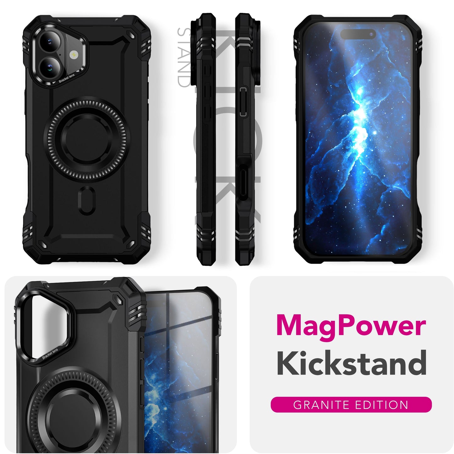 NALIA Magnetische Panzerhülle für iPhone 17 – MagSafe kompatibel & Kamera-Stand – GRANITE (Outdoor Schutzhülle Stoßfest) – Marke aus Berlin